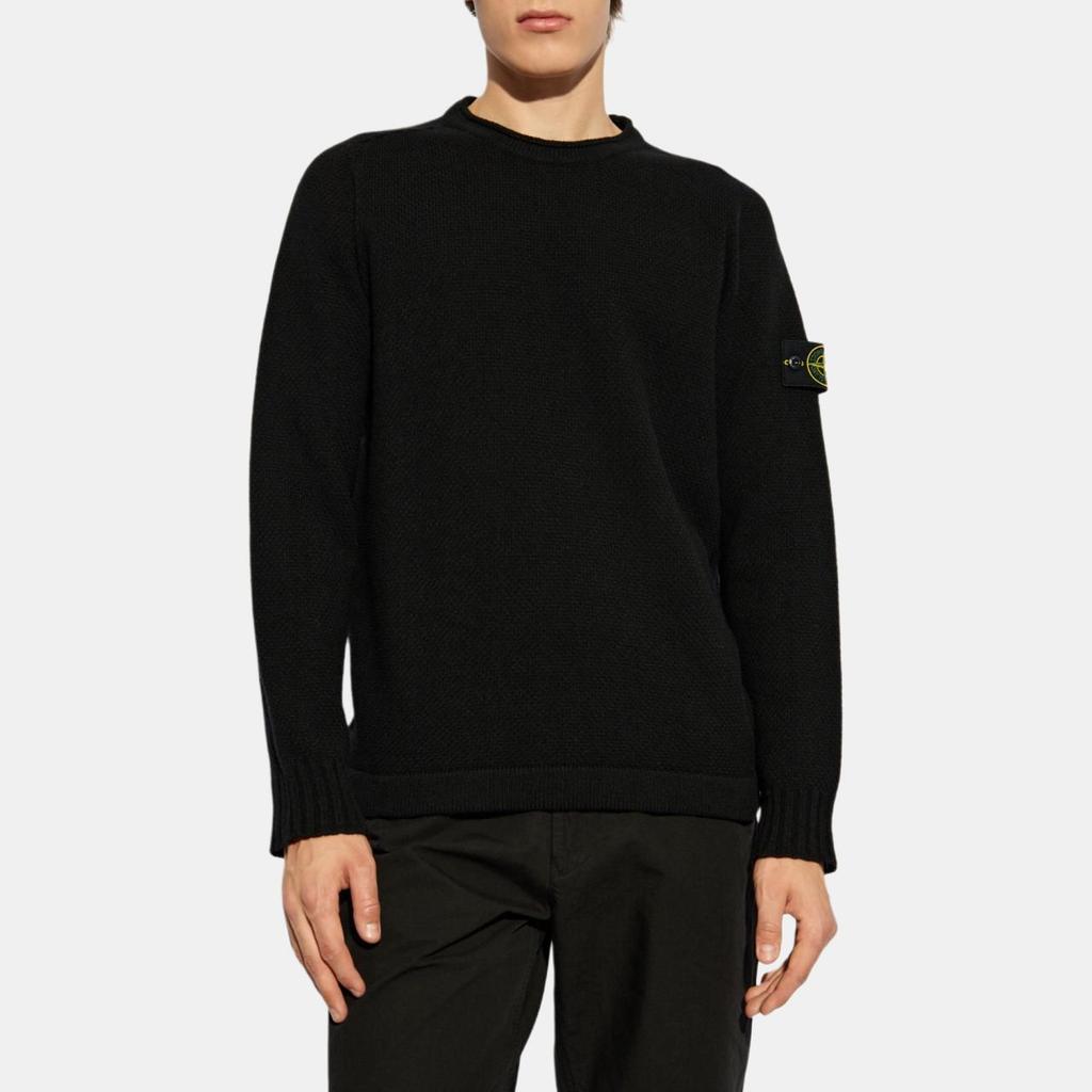 Stone Island Lambs Wool Crewneck Black Men Tops 8115568A3-V0029