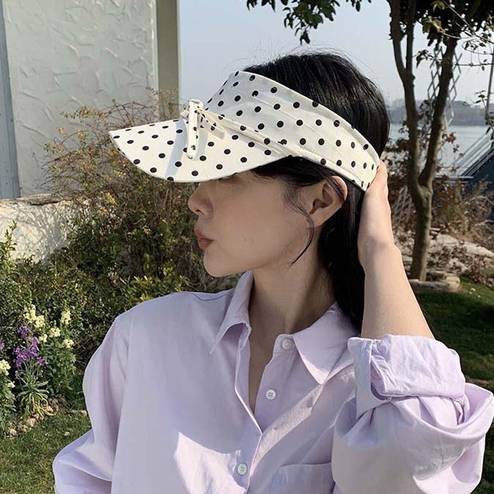 Ponytail Hat Polka Dot Sun Visor Breathable Adjustable Open Top Cap Wide Brim Washable Beach Hat Ladies