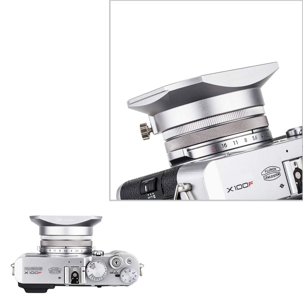 JJC Metal Square Lens Hood + Hood Cap & 49mm Thread Adapter Ring for Fujifilm X100VI, X100V, X100F, X100T, X100S, X100, X70, LH-X100 & AR-X100, Silver