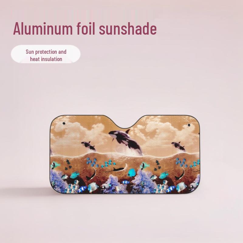 Scenic Cartoon Car Windshield Sunshade - Aluminum Foil Sun Blocker 130x60