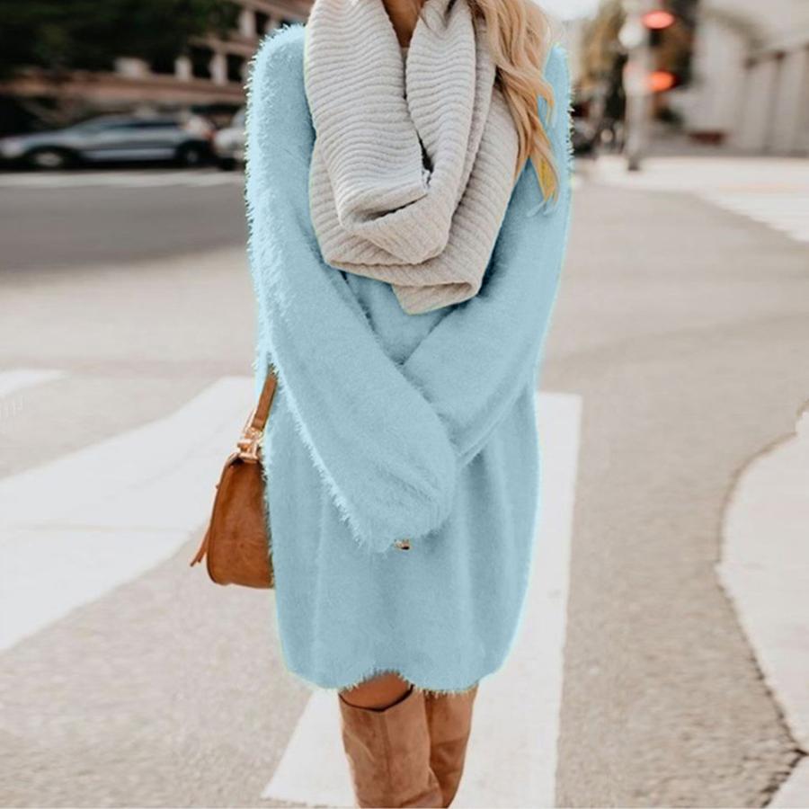 Fall Winter Women's Long Sleeve Loose Knit Fleece Maxi Dress