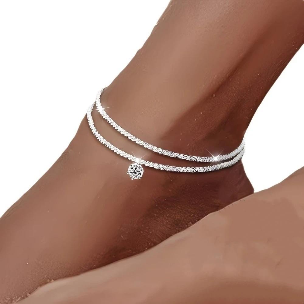 Light Luxury Crystal Anklet Simple Friendship Bracelet Creative Double Layered Ankle Chain Friends