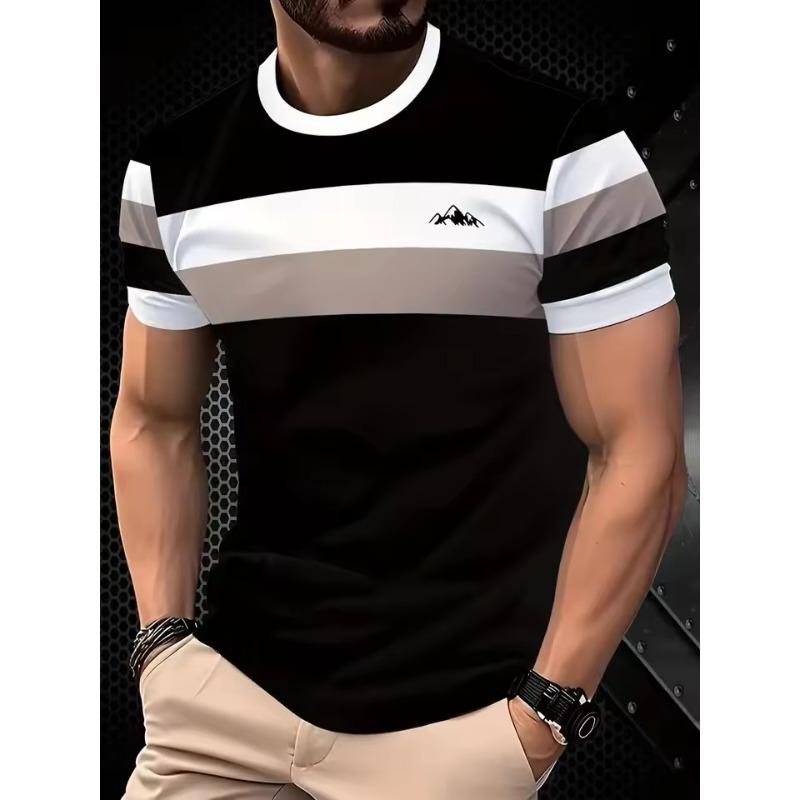 Classic Men's T-Shirt Summer Outdoor Round Neck Short Sleeve Top 3D Stripe Print Street Loose T-Shirt Male Oversized Clothing