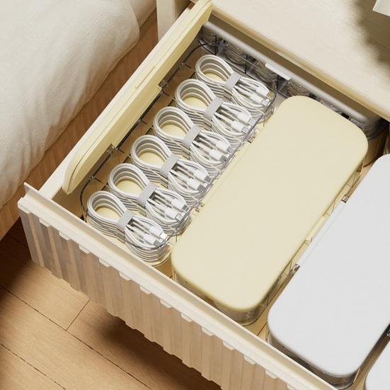 Stackable Cable Organizer Storage Box Double-Layer Plastic Storage Case with Lid Wire Management Box with Drawer for Cords Chargers Jewelry Hair Ties