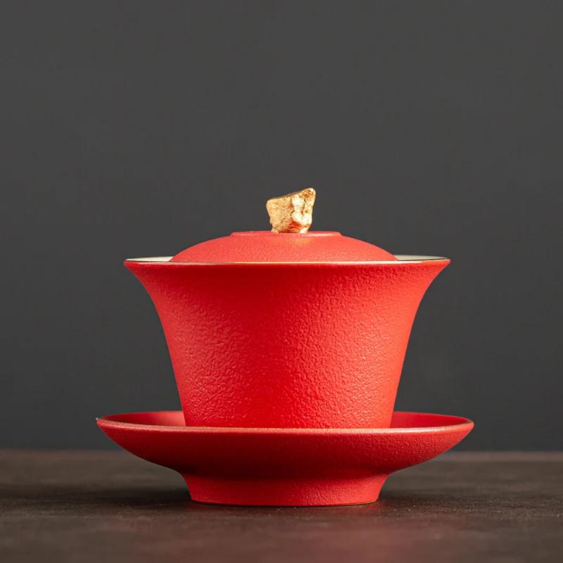 140ml Chinese Ceramic Tea Tureen Teacup Handmade Pottery Gaiwan Portable Tea Bowl Beauty Tea Infuser Travel Portable Teaware