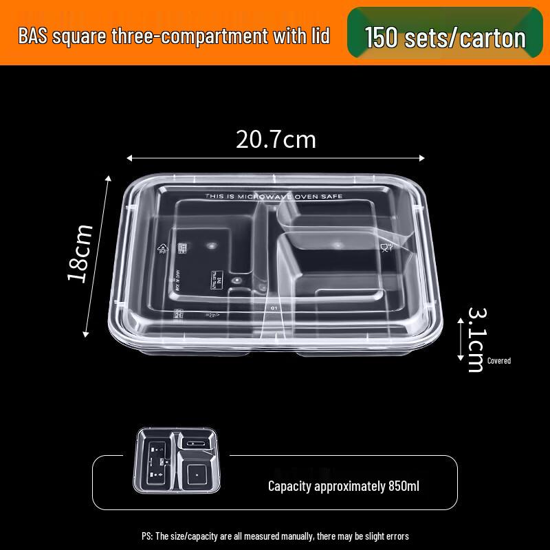 Shixun Rectangular 3-Compartment Takeaway Food Containers
