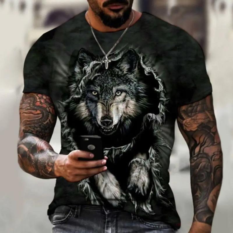 Men's Short Sleeve Tops Tees Shirt Men Design Clothes Tiger Fighting Animal Beast Fierce Lion Leopard 3D Print T-shirt