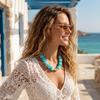 Koralikowy Gruby Naszyjnik Kwadratowe Koraliki Żywiczne Krótki Naszyjnik Bohemian Moda Gruby Choker dla Kobiet Święto Impreza Plażowa Wakacje