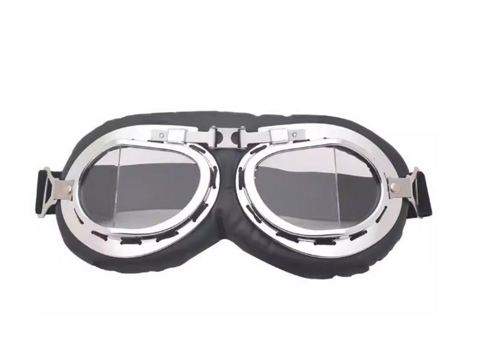 Retro Silver Frame Harley Motorcycle Goggles - Foldable Windproof Antique Bronze Design for Karting