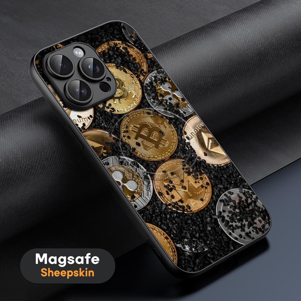 Bitcoin BTC Stylish cool design Phone Case For iPhone 16 15 14 13 12 11 Plus Pro Max High-end Luxury Magsafe Sheepskin