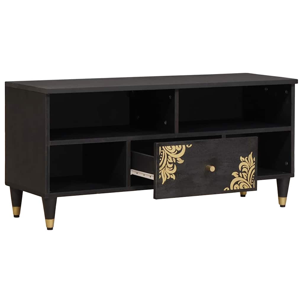 TV Stand with Shelf Black 100 x 33 x 46 cm Solid Mango Wood