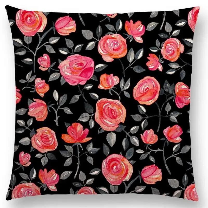 New Full Of Vitality Leaf  Flower Kingdom Beautiful Floral Painting Retro Gorgeous Cushion Cover Sofa Throw Pillow Case