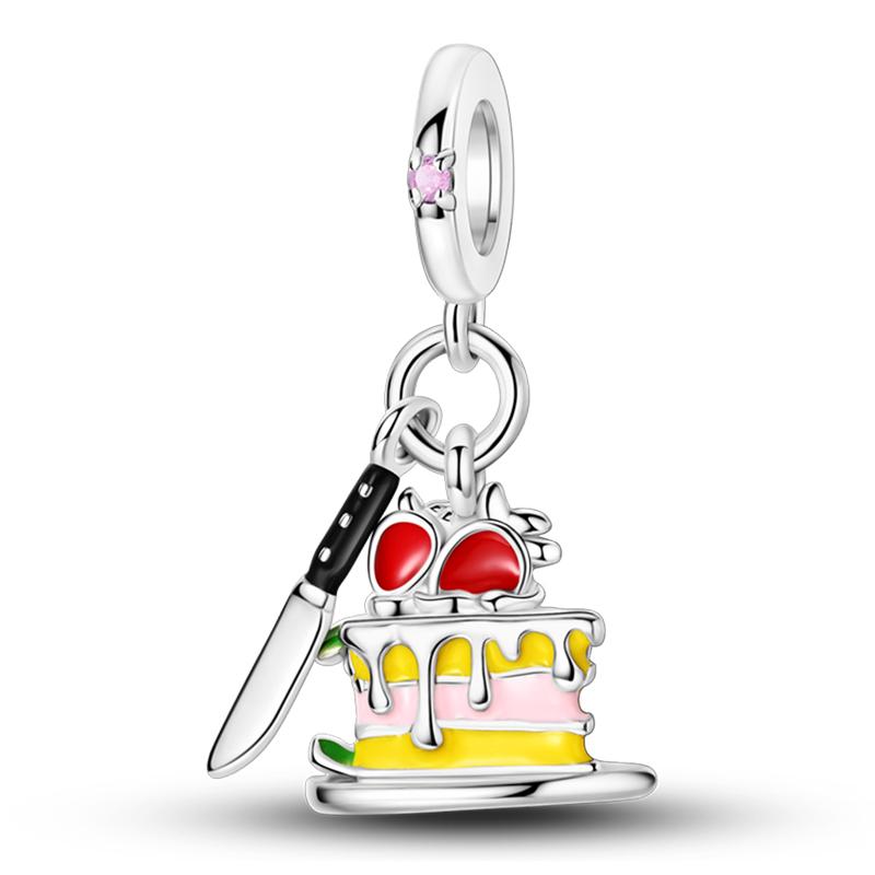 Fits Pan Braceletscopper Charms Color Strawberry Cherry Blueberries Fruit Sweet Original Diy Jewelry Birthday Fine Gifts