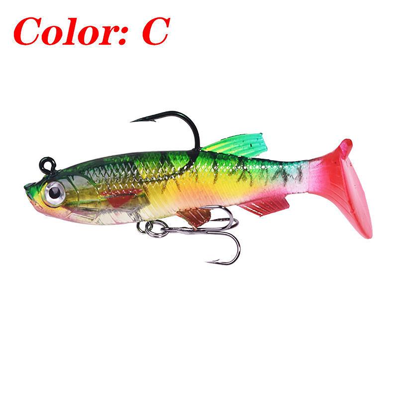 T-Tail Soft Bait Package Lead Bait Fake Bait Set 7.5Cm/12G Fishing Cocked Mouth Bass Bionic Double Hook Road Sub-Bait