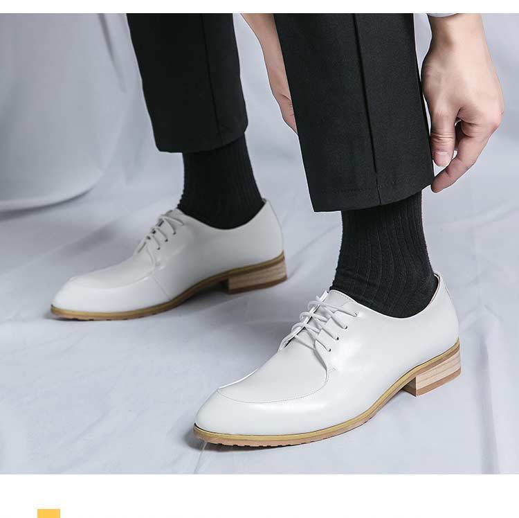 2025 new leather shoes men's business dress pointed head height wedding groom wedding photography men's breathable white shoes
