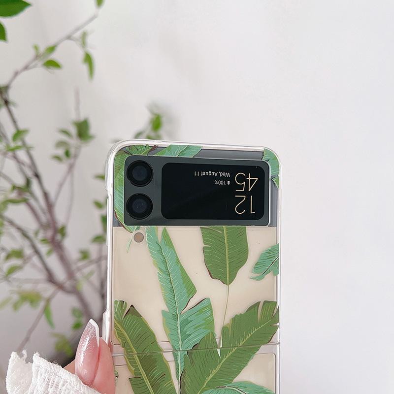 Transparentes Hartes PC Handyhülle mit Bananenblattmuster für Samsung Galaxy Z Flip 3 5g Rückseite