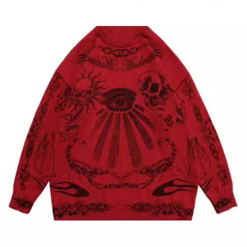 Womens Gothic Punk Y2K Streetwear Long Sleeve Knit Sweater - Black Wine Red White