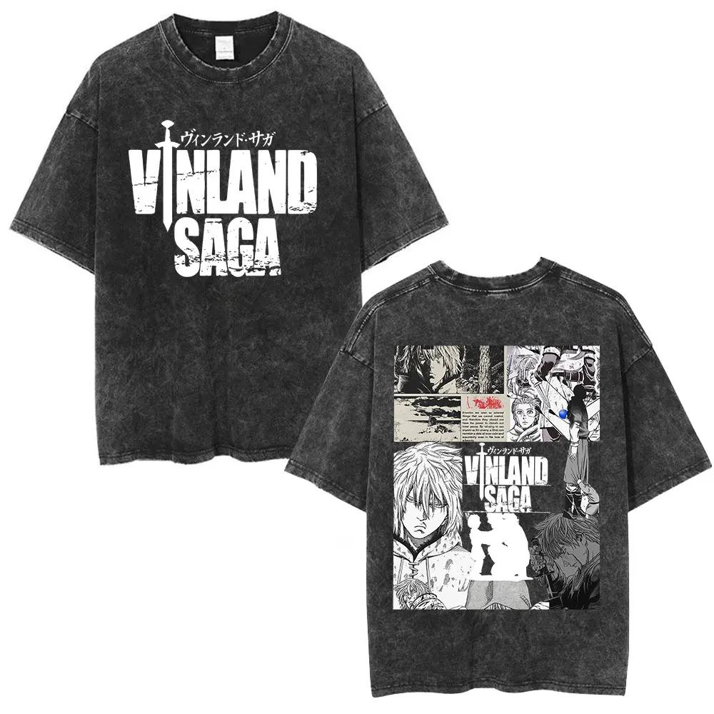 2026 Hot Sale Vinland Saga Thorfinn Manga Graphic T-shirt Men Vintage Washed Viking Anime Unisex Oversized Crew Neck Cotton Short Sleeve Tee Tops