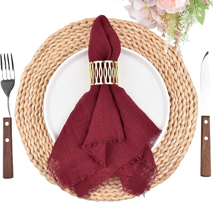 6pcs 32x32cm 100% Cotton soft beige Gauze C Wedding Napkins Reusable Blue Trim Tea Towel Rustic Retro Burrs napkins For Dinner,Party,Weddings