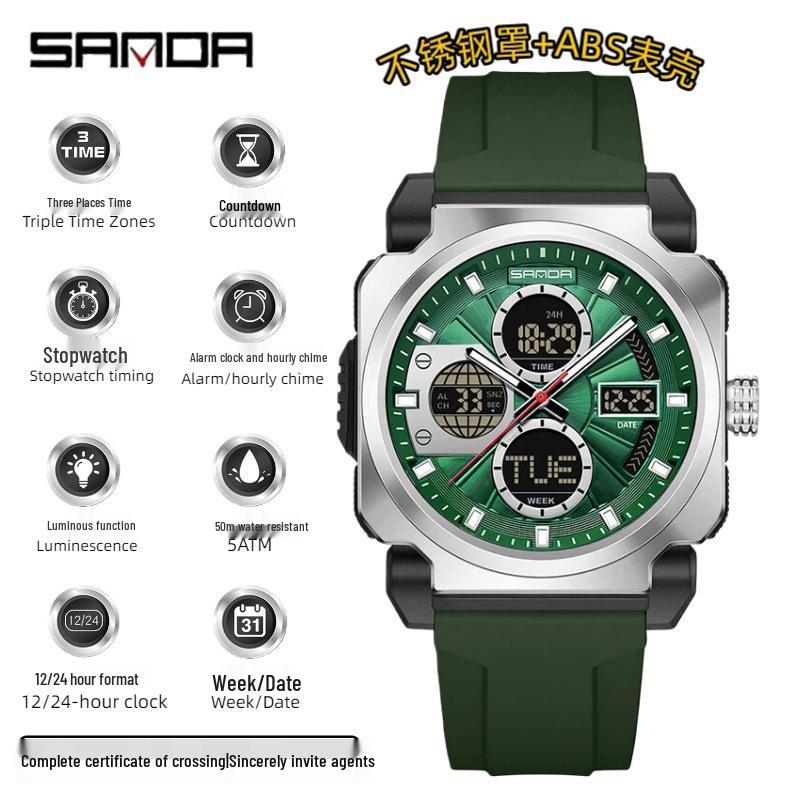 SANDA Stylish Square Multi-Function Sports Watch – Waterproof with Alarm and Electronic Features.