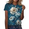 Summer Round Neck Flower Pattern 3D Print Top Fashionable Casual Short Sleeved Women's T-shirts