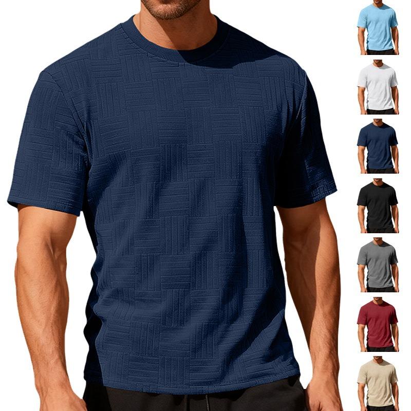 Men Geometric Textured Fabric Crew Neck Short Sleeve Casual Multiple Color Options T Shirt