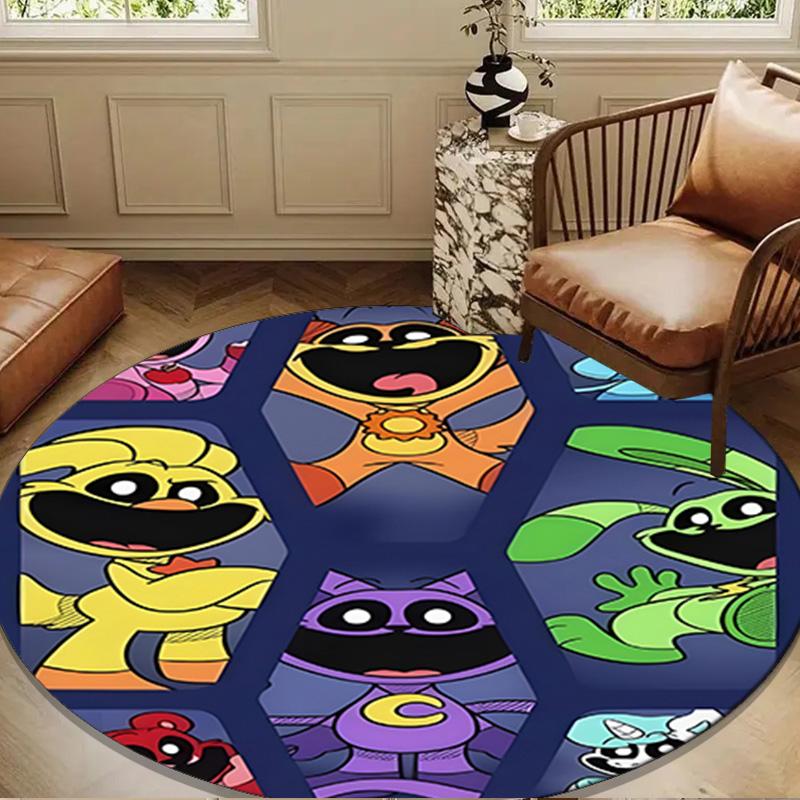 Happy Smiling Cartoon Characters Round Rug for Livingroom,Bedroom, Palyroom, Chair Rug, Area Rug, Circle Carpet, Large Size Fan Christmas Gift