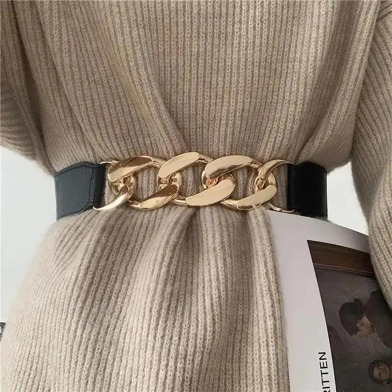 1 Pcs Fashion Chain Belt Elastic Metal Waist Belts For Women Ladies Coat Dress Belt Waistband