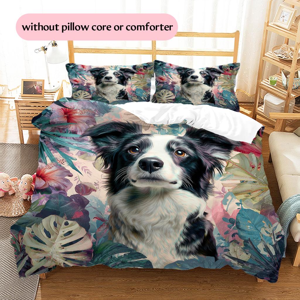 Border Collie Muster Bettwäsche Heimdekoration Geburtstagsgeschenk (1 Bettbezug + 2 Kissenbezüge, ohne Füllung)