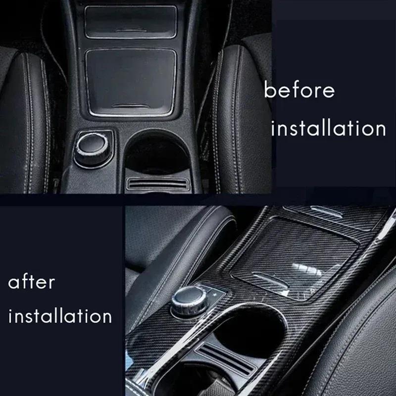 Car Center Console Water Cup Holder Panel Decorative Frame Sticker for Mercedes GLA CLA A Class W176 2013-2018 LHD Carbon Fiber