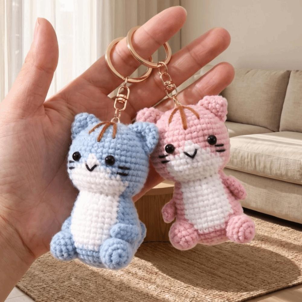 Soft Crochet Kitten Pendant Handmade Knitted Cat  Keychain Mini Kitten Keychain  Bag Charm