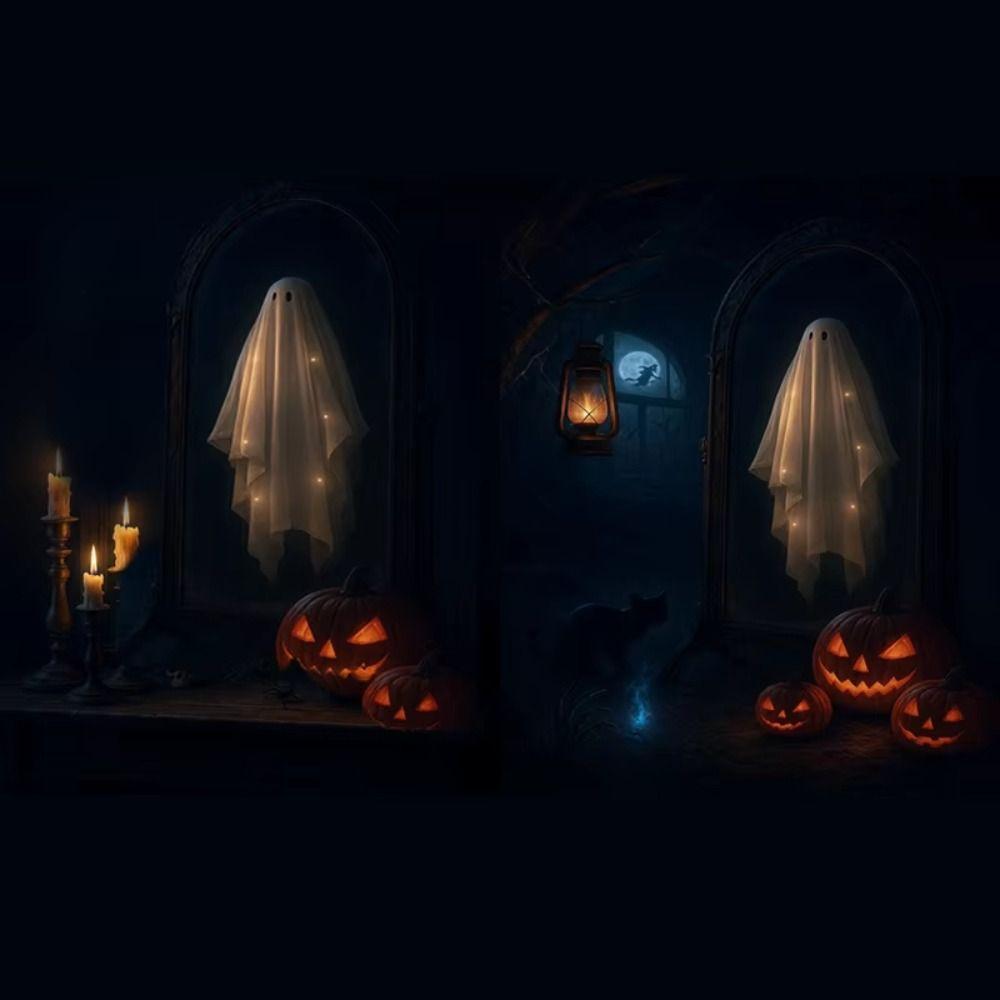 Spooky Halloween Ghost Mirror Creative LED Ghost Mirror Hologram Ghost Mirror  Prank Decor
