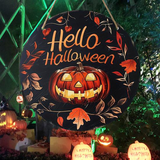 Halloween Sign for Front Door Halloween Wreath Wooden Hanging Sign Boo Ghost Pumpkin Witch Welcome Sign for Window Wall Decor