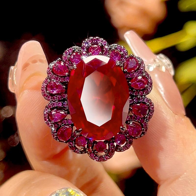 Autumn and winter new huabi jewelry simulation red corundum retro black gold jewelry set main stone 13 * 18-10-12