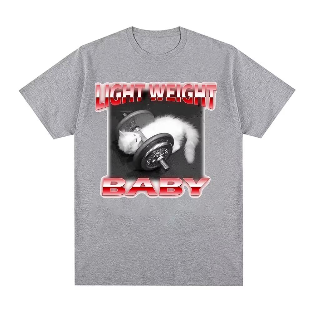 Funny Cute Cat Dumbbell Print Crew Neck Tshirt Casual Short Sleeve Fashion Summer TShirtsTops Womens Clothing