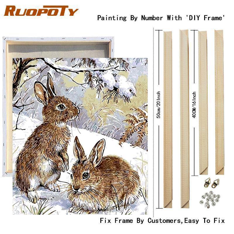 Rámová malba podle čísel Sady pro dospělé Sady Králík Dárek Sníh Krajina Ruční práce Obraz Pro domácí dekorace 40x50