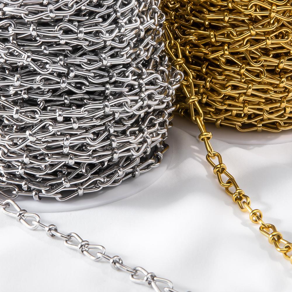 0.5M 1M 6mm 18K PVD Plated Stainless Steel Hollow Bow Chain for DIY Punk Bracelet Necklace Anklet Craft Jewelry Making Supplies
