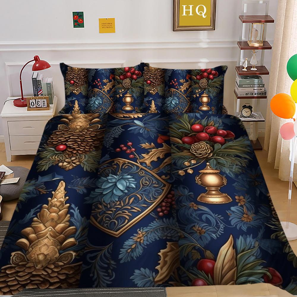 Christmas Printing 3D Printing Polyester Pillowcase Quilt Cover Two Or Three-Piece Set