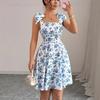 Sleeveless Square Neck Floral Print Dress with Shoulder Straps and A Line for Women Casual Wear