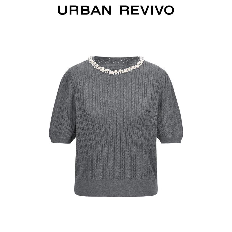 UR Dam Elegant Stickad Topp med Pärlutsmyckning