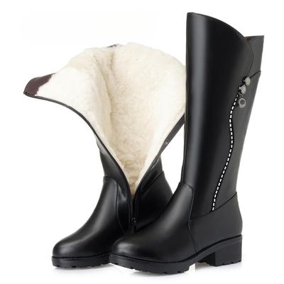 Women's Genuine Leather Female Ladies Boots Platform Snow Wool Plush Fur Warm Winter Mid Heel Zipper Plus Size