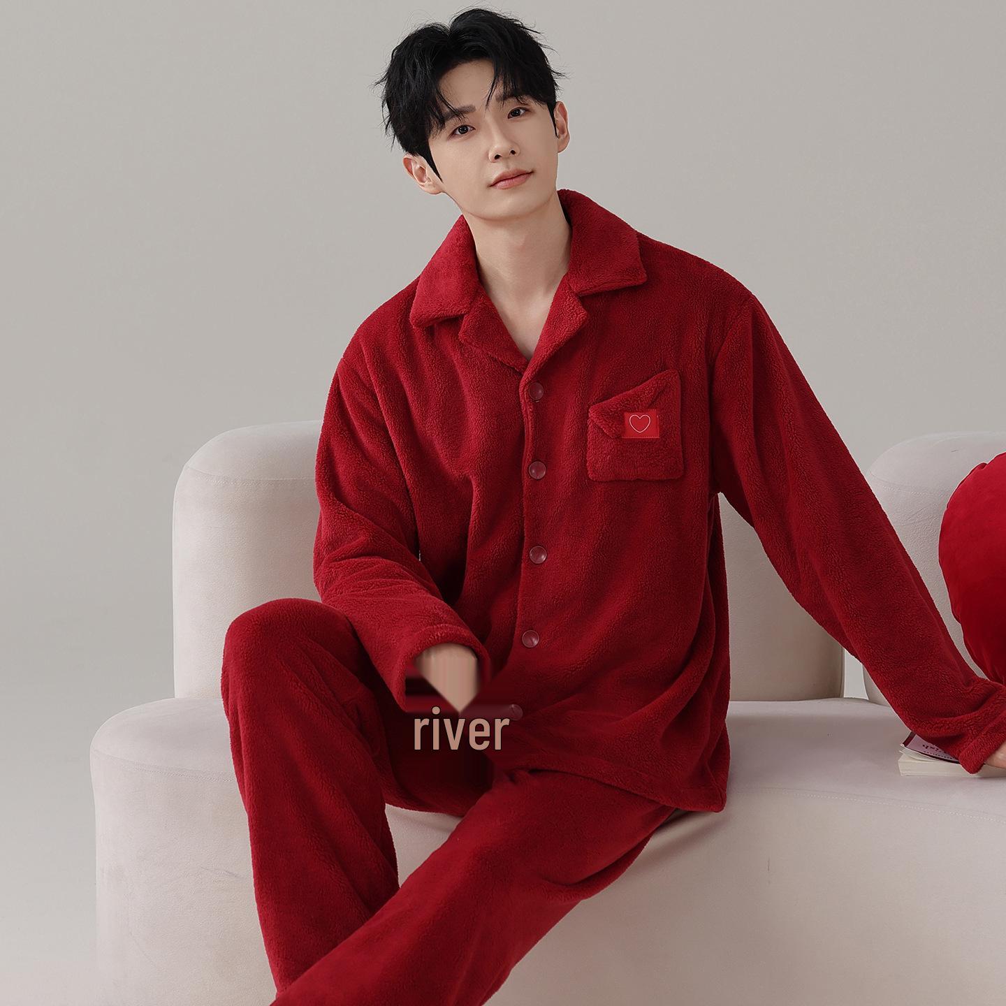 

Зимний фланелевый пижамный комплект для пары: Теплый кардиган с длинным рукавом и брюки из толстого кораллового флиса L