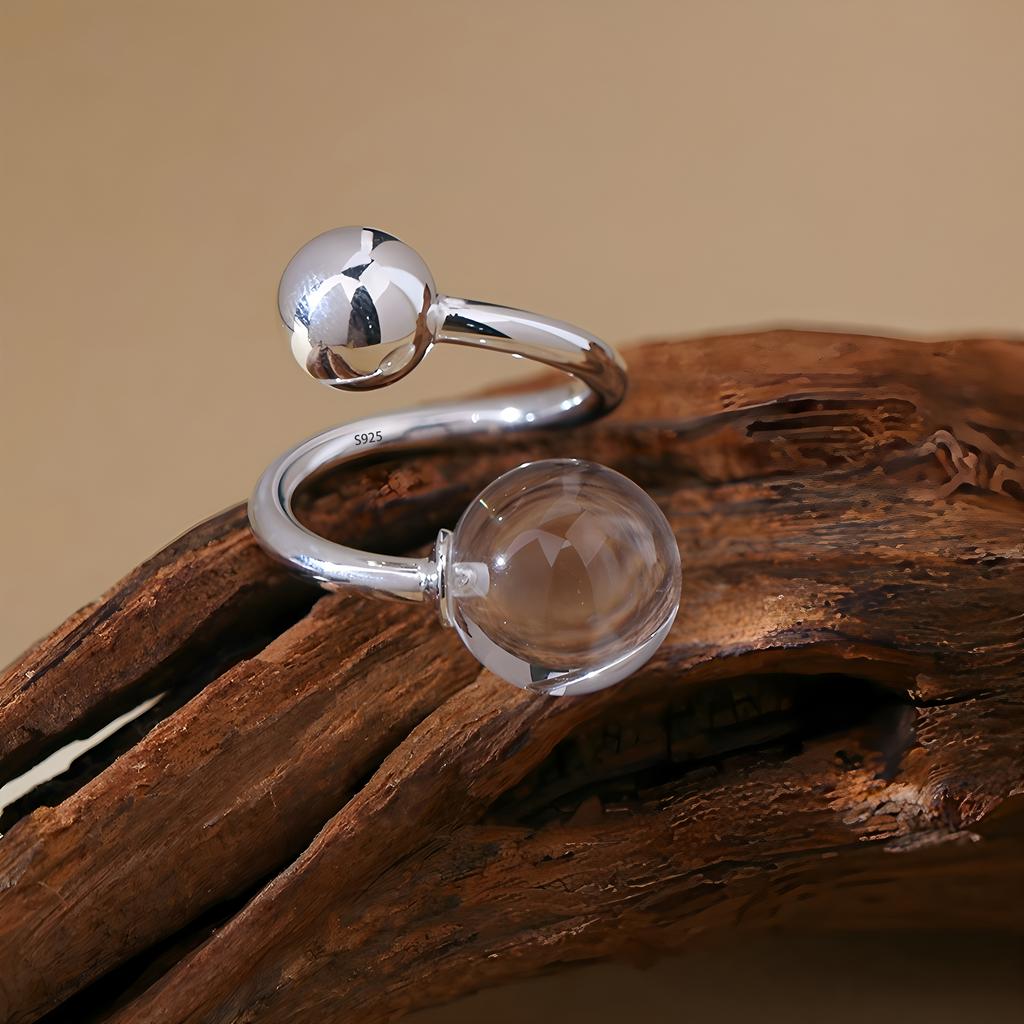 PANJBJ 925 Silver Geometry Crystal Ring For Women Ellipse Exaggerated Punk Water Drop Open Jewelry Gift