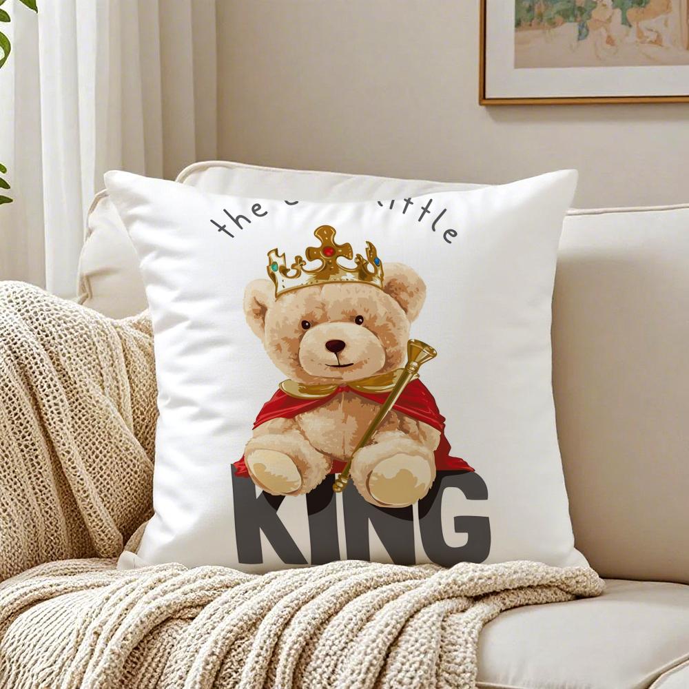 Cute Accompany Children Teddy Bear Cushion Cover Linen Pillowcase Soft  for Sofa Bed Home Room Decor
