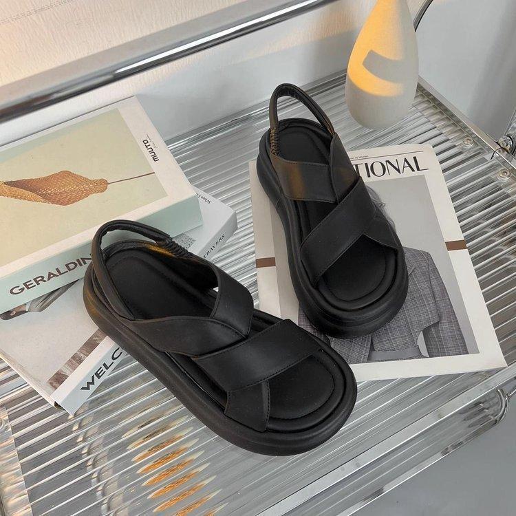 2025 Summer New Elastic Open-toed Sandals Platform-soled Foot Cover Sports Sandals Versatile One-word Beach Sandals