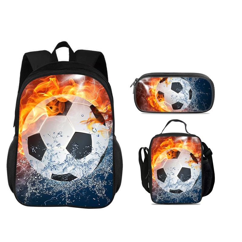 Sac à dos de football, trousse à crayons, poche de glace, Ensemble 3 pièces, nouveau motif football, meilleur partenaire pour les étudiants et étudiantes allant à l'école