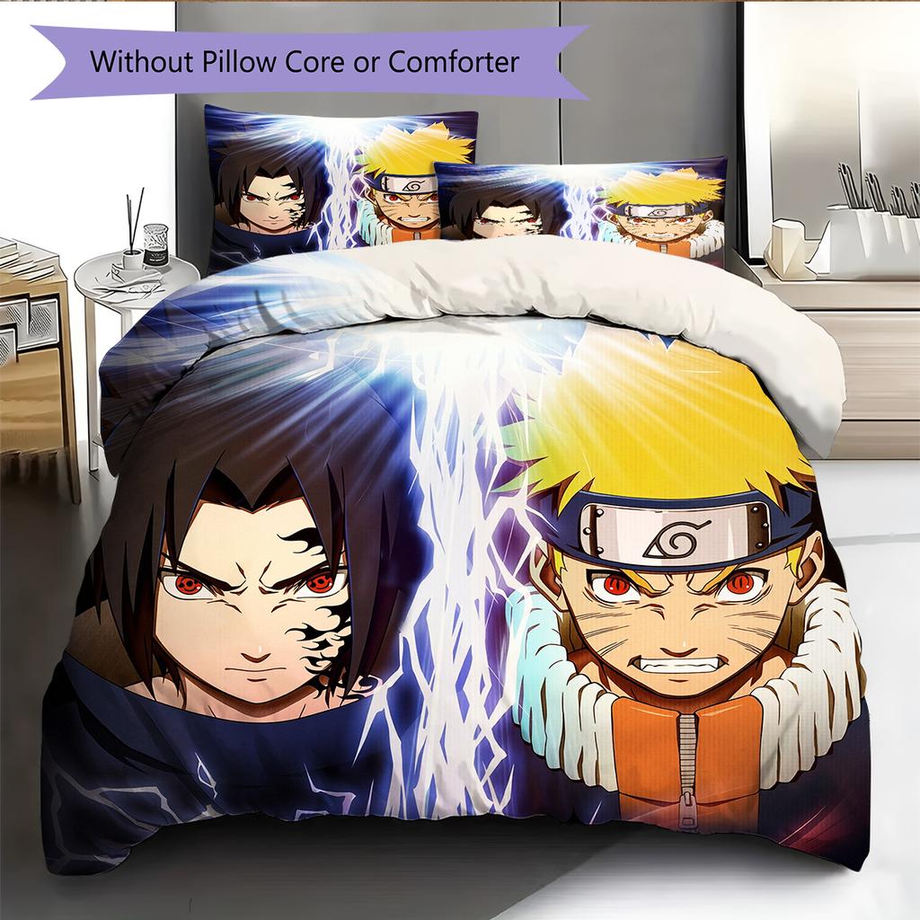 Naruto Character Pattern Bedding Home Decoration Birthday Gift (1 * Duvet Cover + 2 * Pillowcase, Without Core)