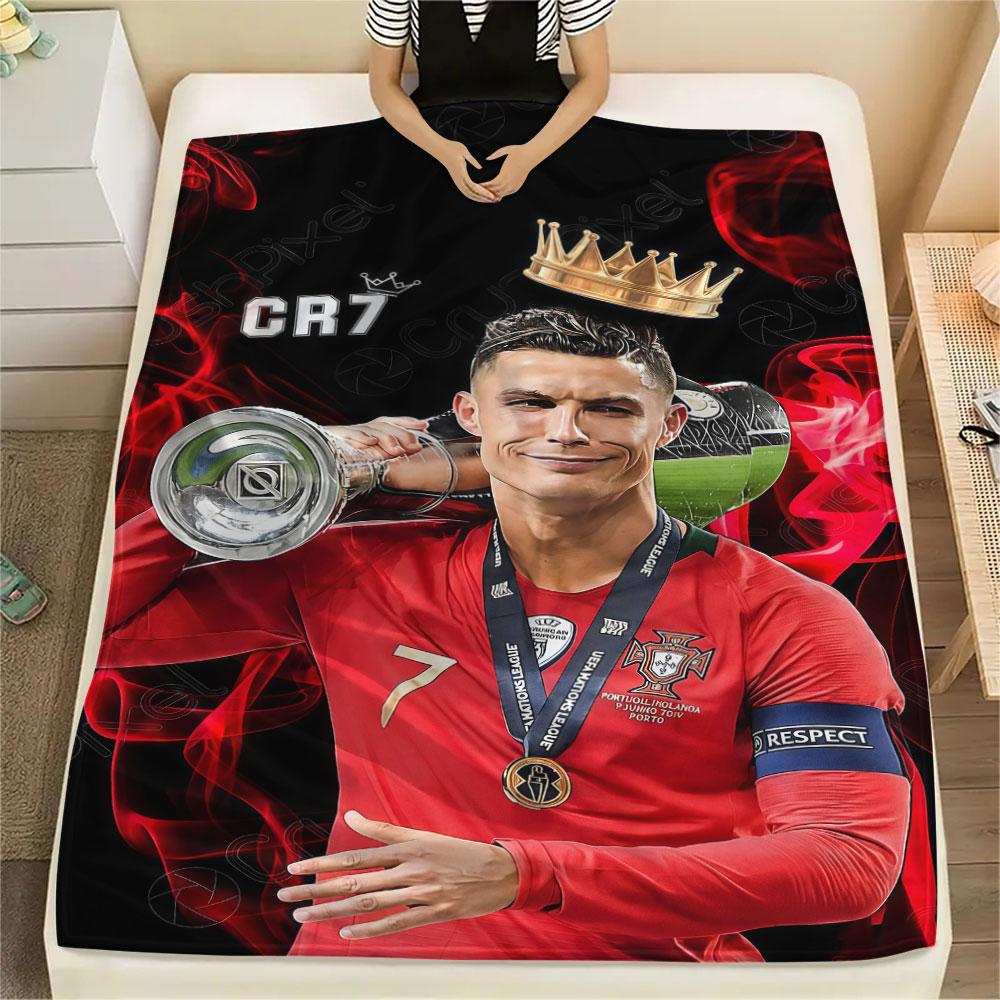 1PC Cristiano Ronaldo Patterned Flannel Blanket Suitable For All Seasons for Home Decor Warmth and Comfort Gifts Holiday Present