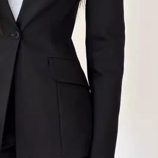 Women Suit Coat Lapel Long Sleeve Single Button Suit Jacket Solid Color Flap Pockets Urban Style Casual Business Outwear