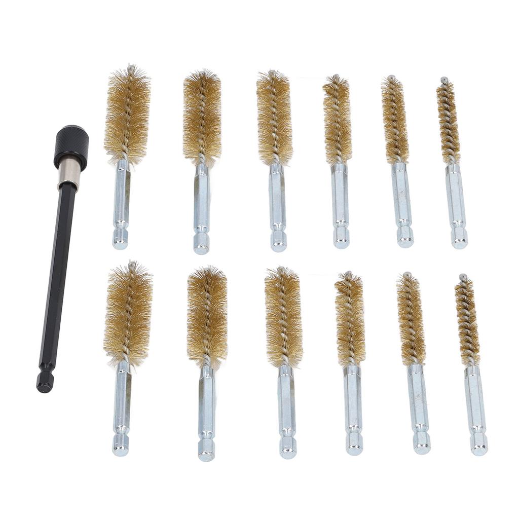 13 Pcs Bore Brush Set 8mm 10mm 12mm 15mm 17mm 19mm Diameter 1 4in Shank Drill Cleaning Brushes with 15cm Extension Rod